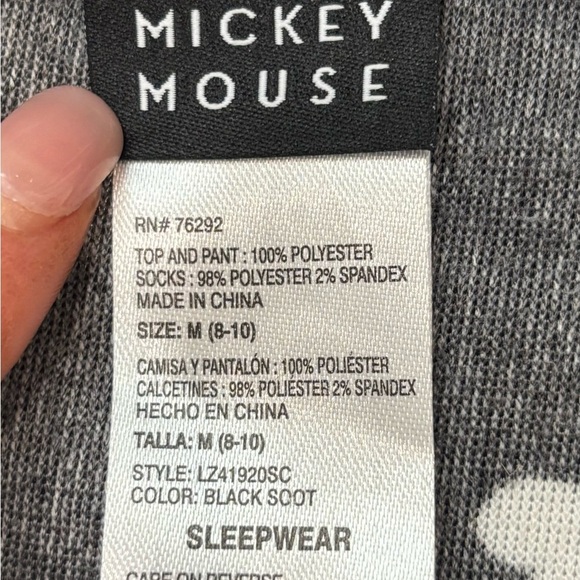 Disney Mickey Mouse 3 Pc Velour Pajama Set Gold Logo W/ Matching Socks Sz M 8-10 - Picture 7 of 7